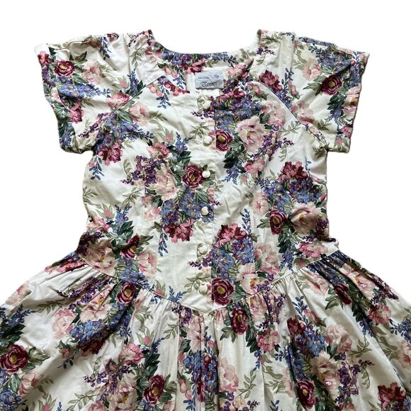 Cannes Collection Floral Maxi Dress w/ Belt Short Sleeves Drop Waist Vintage 90s - Picture 7 of 13